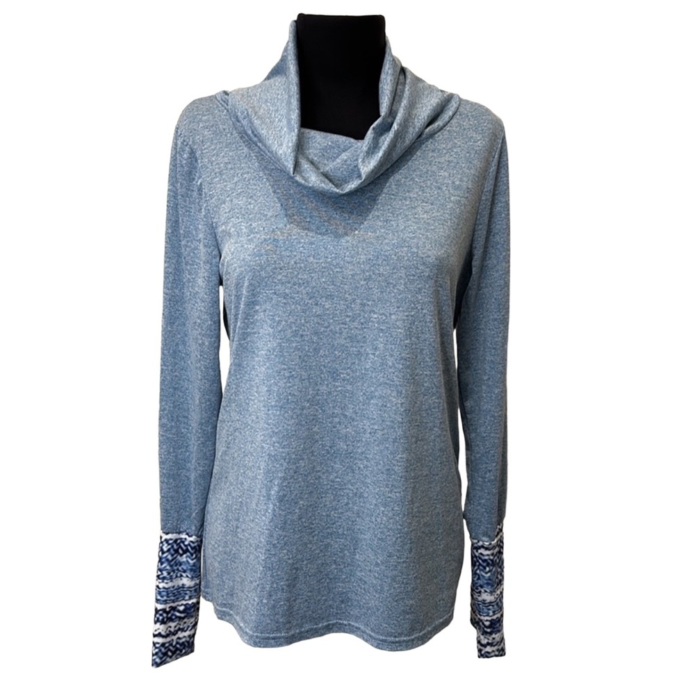 Long Sleeve Cow Neck Athletic Shirt Performance Top Blue Heather Medium